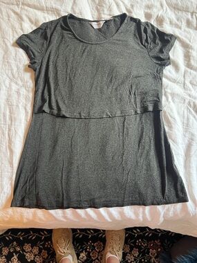 Seraphine Charcoal Layered Short-Sleeve Nursing Tee